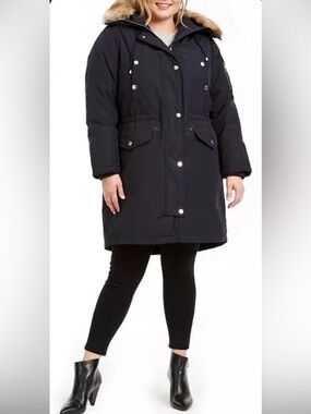 Michael Michael Kors Plus Size Hooded Faux-Fur-Trim Parka Coat